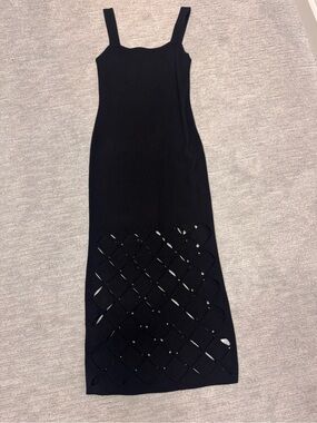 Black Cutout Hem Knit Midi Dress - Women